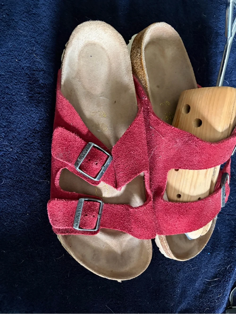 Birkenstock unisex Red Suede Double Strap Sandals